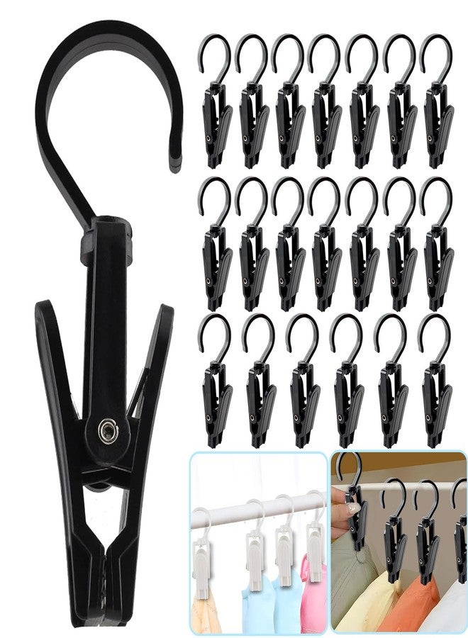 VinBee 20 PCS Laundry Hooks with Clips Super Strong Plastic Home Travel Swivel Hanging Hanger Closet Organizer Clamps Socks Boot Bras Towels for Bathroom Wardrobe Kitchen Office - 4.3 Inches (Black) - Image 1