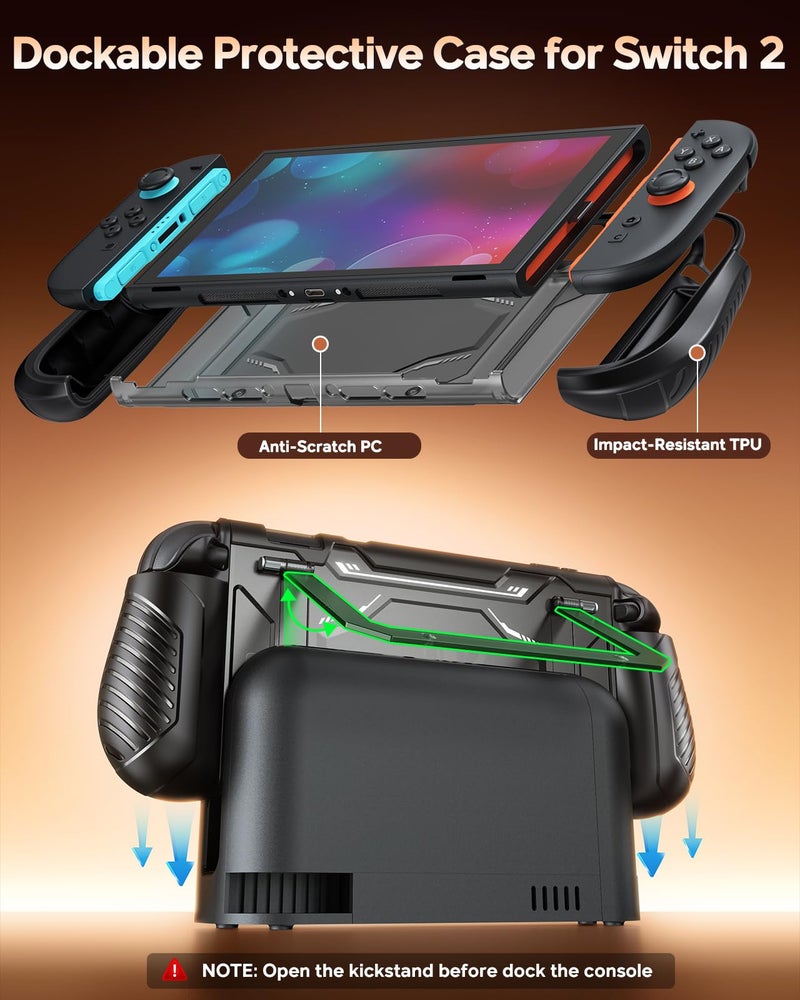 FYOUNG Switch 2 Protective Case with Kickstand, FYOUNG Dockable Hard PC Shell for Nintendo Switch 2 Console 2025, Full Protection Accessories,Shockproof, Soft TPU Ergonomic Grip for Joycon - Image 2