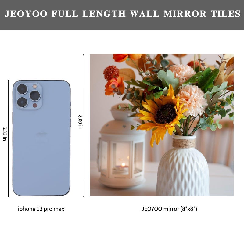 jeoyoo HD الزجاج الطول الكامل الطول مرآة الجدار - مجموعة من 4 8 '× 8' ' - بدون إطار مثالي لغرفة النوم حمام صالة الألعاب الرياضية - ديكور متعدد الاستخدامات وأكثر من الأبواب مرايا مع ملصقات مرآة طفل - Image 3