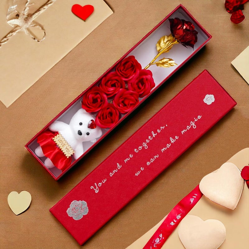 ascension Plastic Artificial Flower & Teddy Gift Box Red Rose with Romantic I Love You Teddy Bear Valentine Gifts for Girlfriend Boyfriend Lovely Gift Item for Valentine Week Teddy,Rose Day Gift Box - Image 5