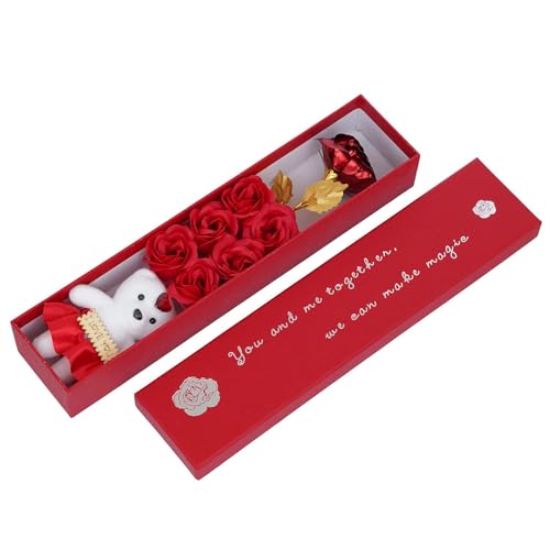 ascension Plastic Artificial Flower & Teddy Gift Box Red Rose with Romantic I Love You Teddy Bear Valentine Gifts for Girlfriend Boyfriend Lovely Gift Item for Valentine Week Teddy,Rose Day Gift Box - Image 3