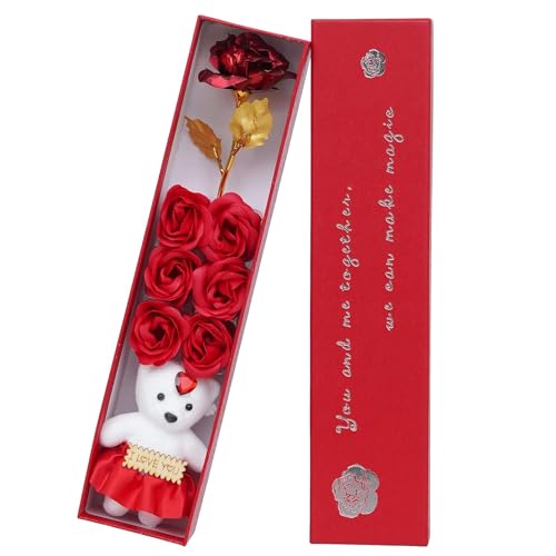 ascension Plastic Artificial Flower & Teddy Gift Box Red Rose with Romantic I Love You Teddy Bear Valentine Gifts for Girlfriend Boyfriend Lovely Gift Item for Valentine Week Teddy,Rose Day Gift Box - Image 2