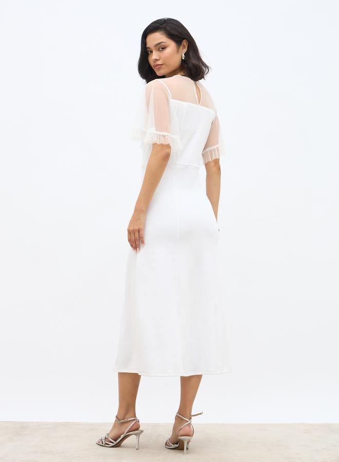 Styli Embellished Mesh Insert A-Line Midi Dress - Image 5