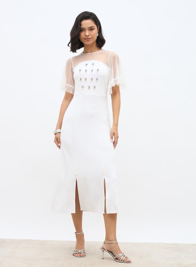Styli Embellished Mesh Insert A-Line Midi Dress - Image 2