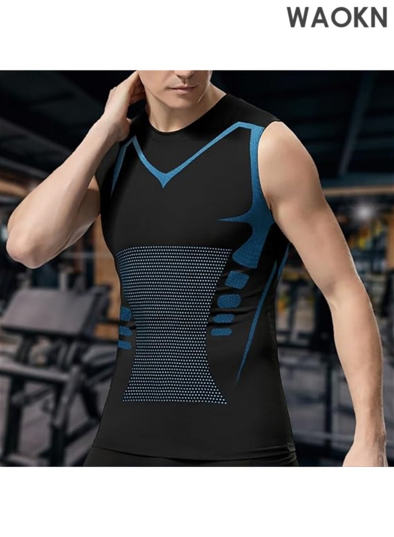 WAOKN Men's Compression Shirt - New Version Ionic+ Shaping Sleeveless Vest for Fitness & Workout, Breathable Quick-Dry Muscle Tank Top for Gym, Running & Training, Performance Athletic Compression Wear for Men(XL） - Image 2