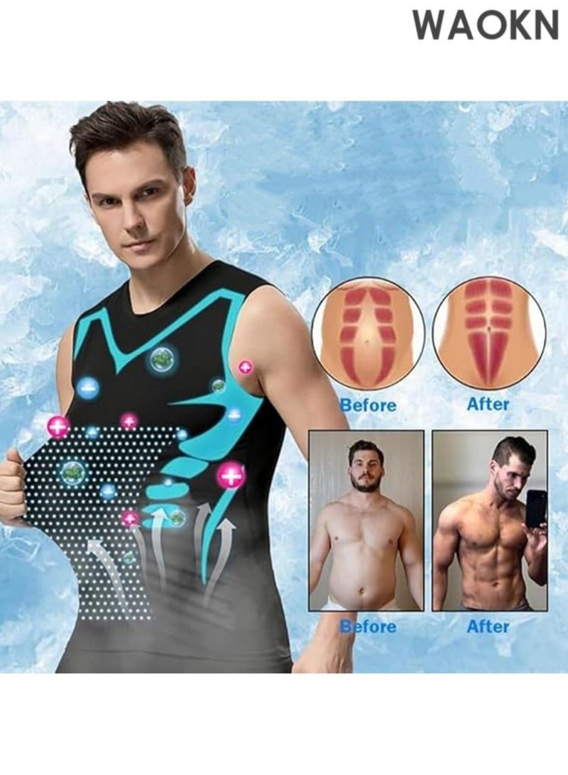 WAOKN Men's Compression Shirt - New Version Ionic+ Shaping Sleeveless Vest for Fitness & Workout, Breathable Quick-Dry Muscle Tank Top for Gym, Running & Training, Performance Athletic Compression Wear for Men(XL） - Image 5