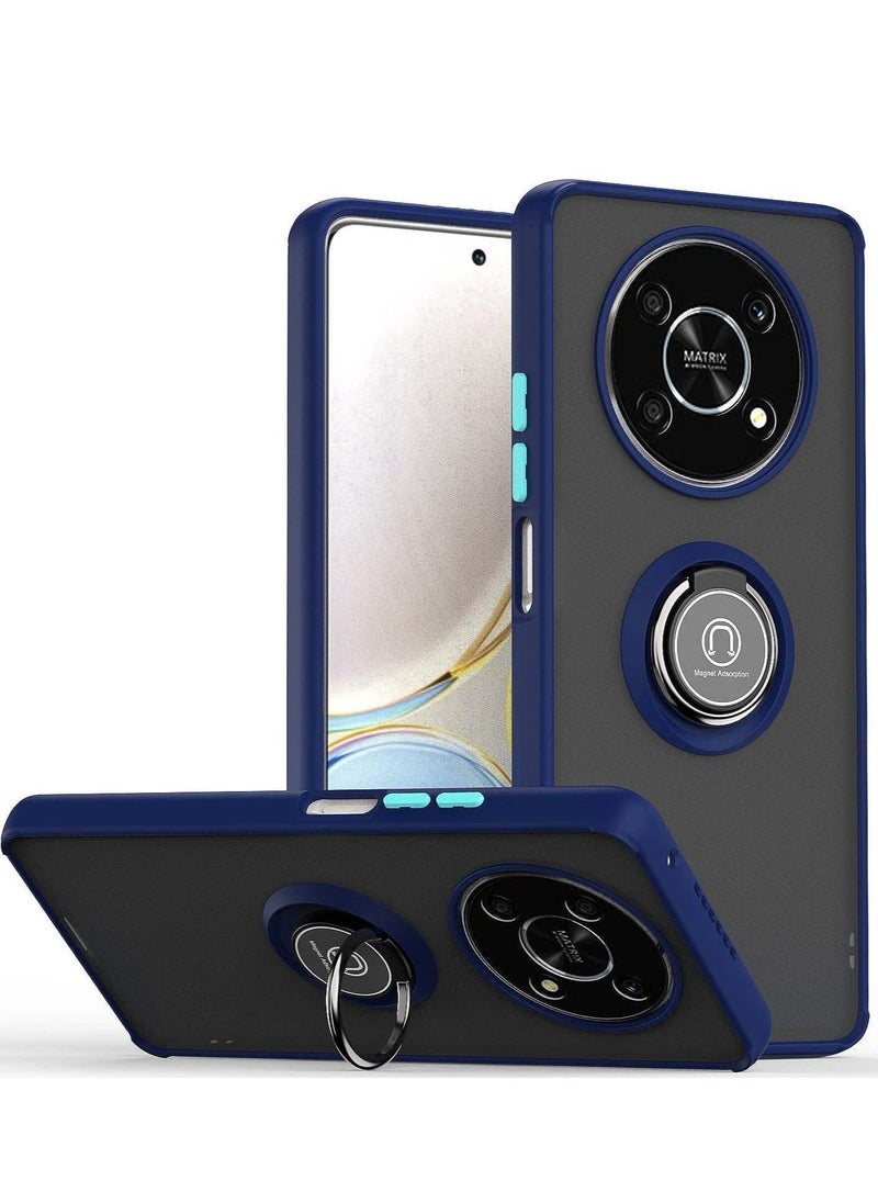 Huawei Nova Y90 Case Flexible Silicone Bumper, Camera Protection Thin Translucent Shockproof Matte Back Cover with 360 rotational Car Mount Magnetic Ring Holder Case For nova Y90 (Blue)
