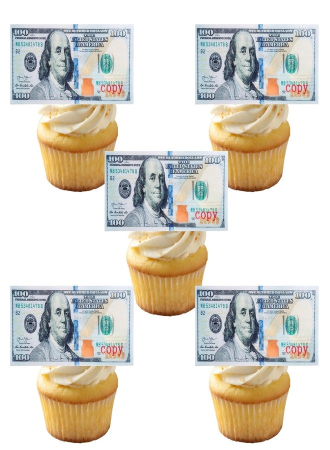 Morofme 30pcs Mini Edible 100 Dollar Bill Cake Cupcake Toppers Small Edible Money Cake Topper Edible Money Image Wafer Paper Cake Decorations Precut Fake Money for Birthday Party Supplies - Image 1