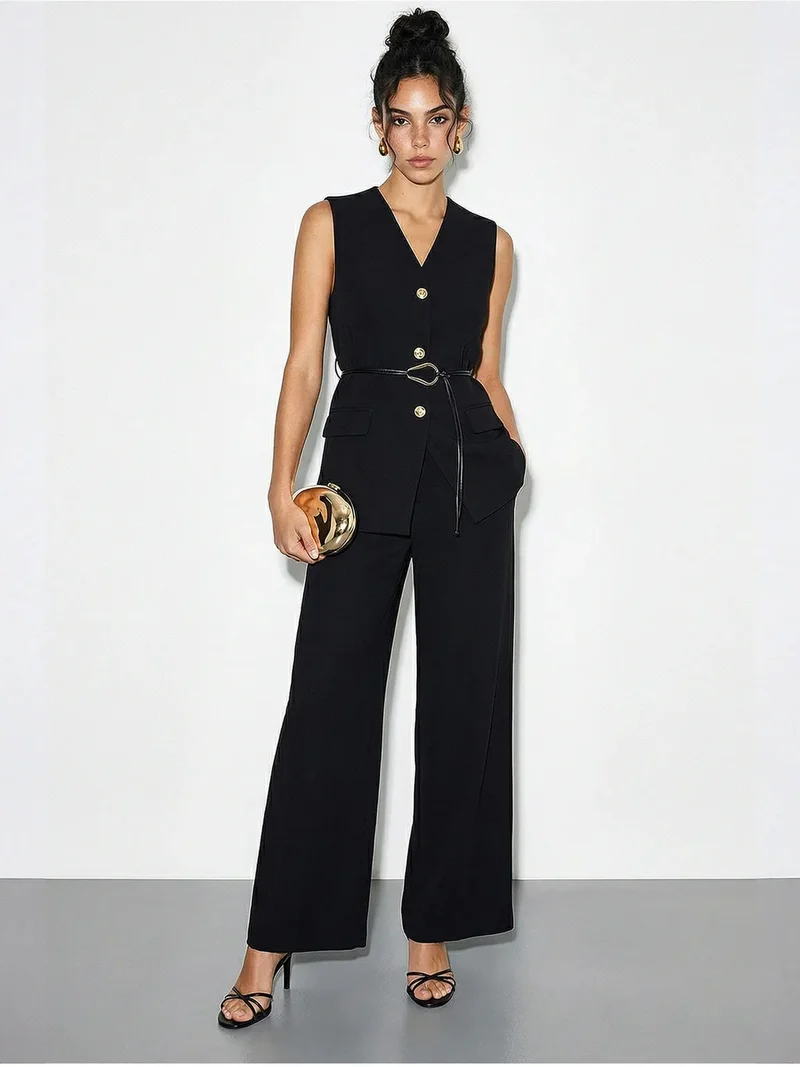 بيانكو لوتشي LUCCI High Waist V-Neck Belted Two-Piece Co-ord Set