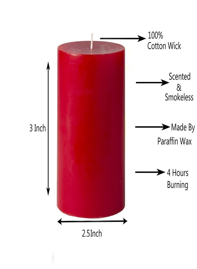 Luces Paraffin Wax Smokeless Scented 2.5"X3" Red Tall Pillar Candle for Decoretion Pack of 2 - Image 3