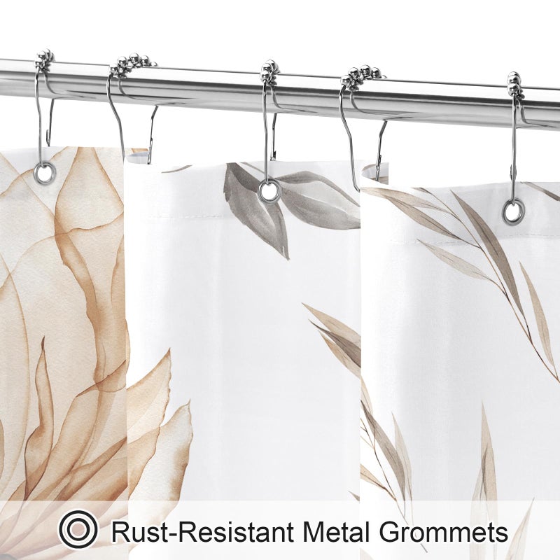 Litabel Light Brown and Grey Boho Watercolor Floral Shower Curtain, Ink Painting Style Blossom & Leaf Shower Curtains for Chic Elegant Bathroom, Artistic Tan Fabric Flower Shower Curtain, 72x72 - Image 4