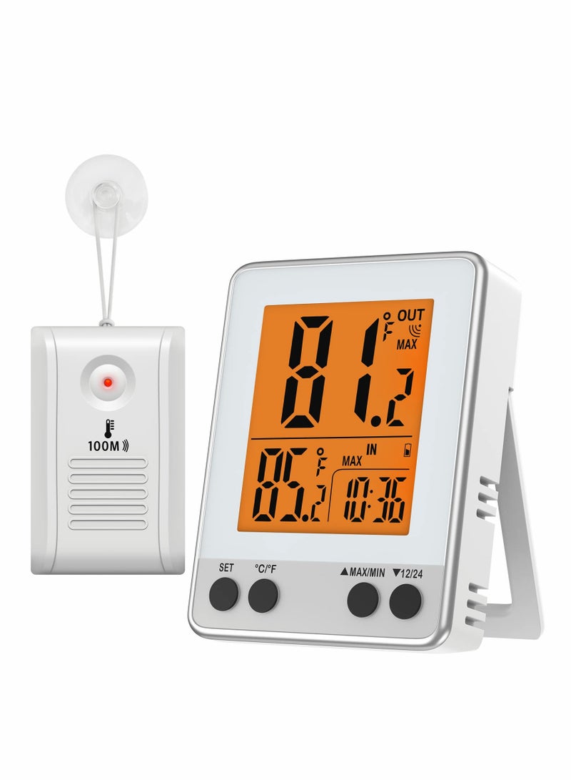 Wireless Indoor Outdoor Thermometer & Hygrometer with Remote Sensor, Orange Backlight, Magnetic & Wall-Mounted Design for Home & Greenhouses - Image 1