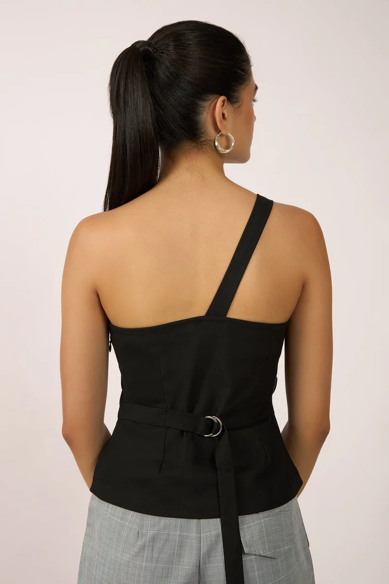 Virgio Viscose One Workwear Shoulder Belted Fitted Tops for Women