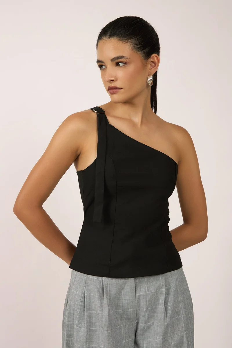 Virgio Viscose One Workwear Shoulder Belted Fitted Tops for Women