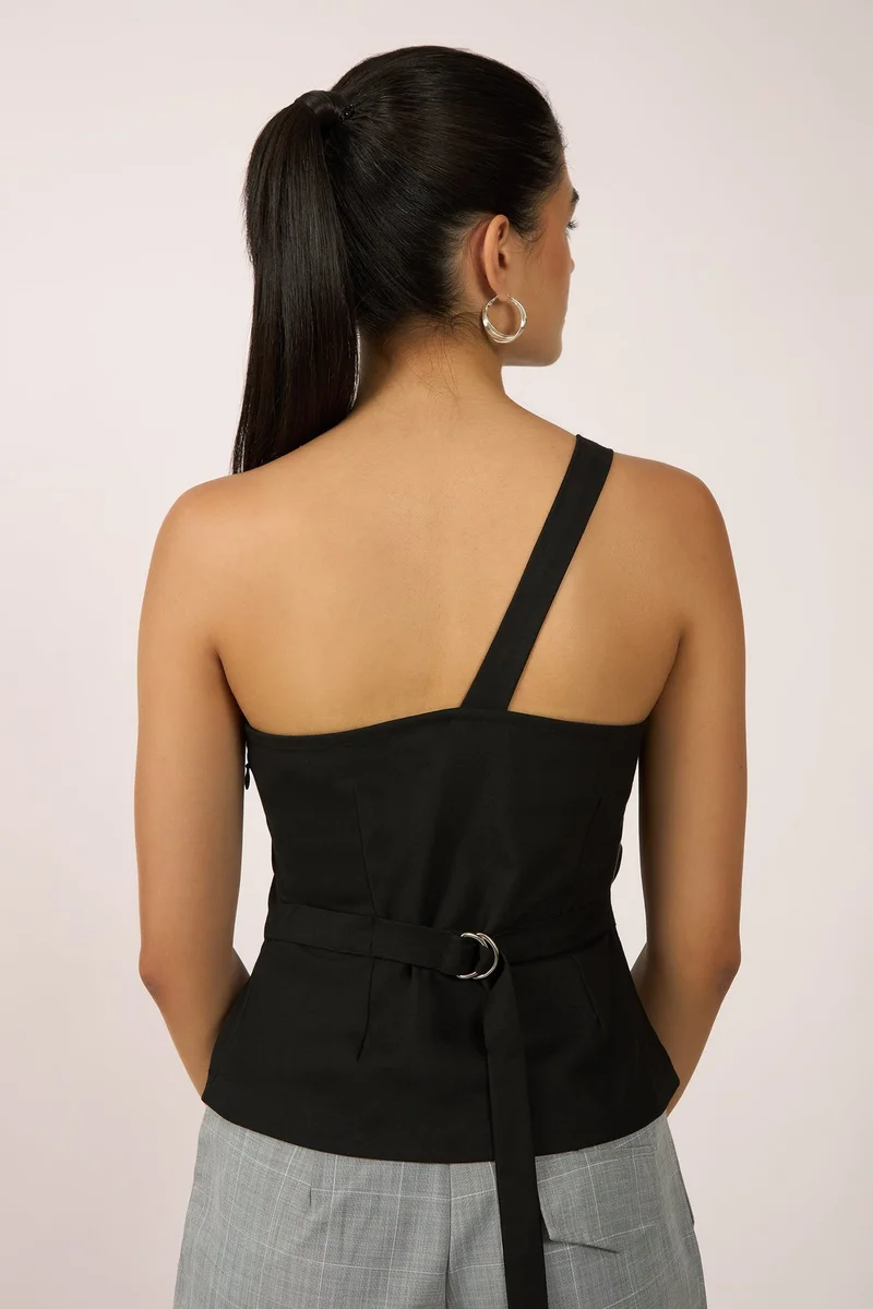 Virgio Viscose One Workwear Shoulder Belted Fitted Tops for Women