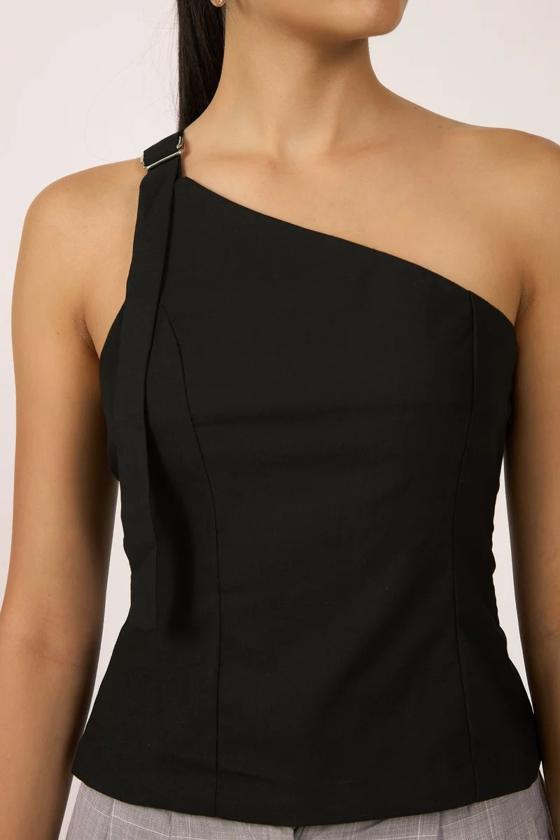 Virgio Viscose One Workwear Shoulder Belted Fitted Tops for Women