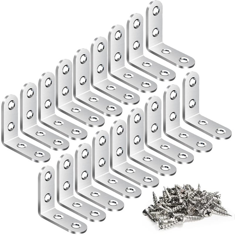 Vicuna R 18PCS L Bracket, Stainless Steel Corner Brace for Wood, Metal Right Angle Bracket for Furniture with 72PCS Screws (1.57 x 1.57 inch) - Image 1
