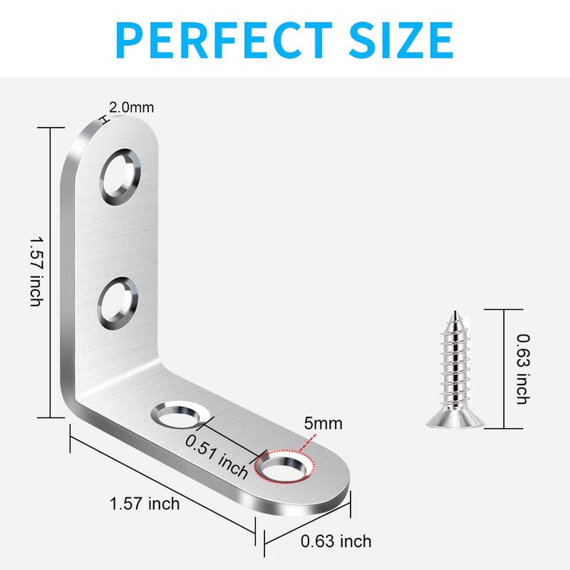 Vicuna R 18PCS L Bracket, Stainless Steel Corner Brace for Wood, Metal Right Angle Bracket for Furniture with 72PCS Screws (1.57 x 1.57 inch) - Image 5