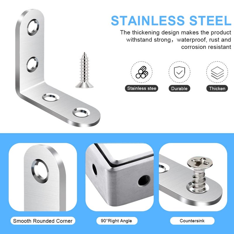 Vicuna R 18PCS L Bracket, Stainless Steel Corner Brace for Wood, Metal Right Angle Bracket for Furniture with 72PCS Screws (1.57 x 1.57 inch) - Image 2