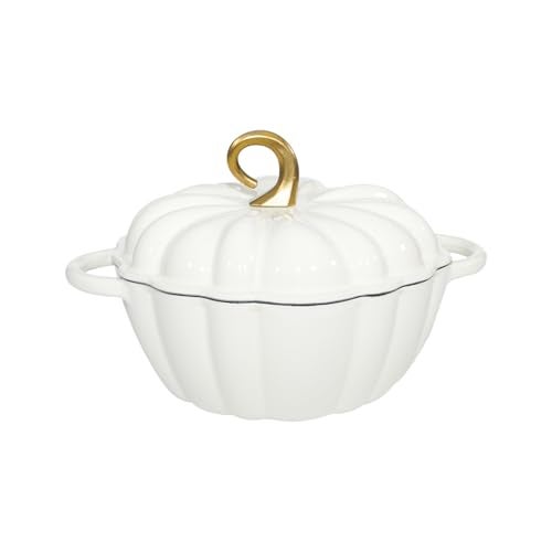 COOKWIN Pumpkin Dutch Oven 4.5 QT Pumpkin Dutch Oven With Lid,White Enamel Cast Iron Pot,Cushaw Shape Cooking Oven,Serves 3-5,Christmas Thanksgiving Decor Pot Gift - Image 1