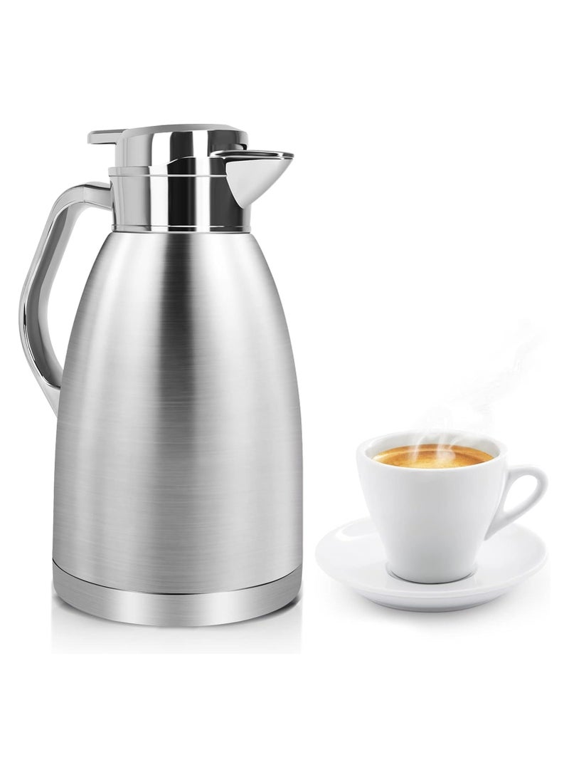 HIAS 2.3L Stainless Steel Insulated Coffee Carafe – Double Wall Vacuum Thermal Thermos Flask for Coffee, Hot Water, Tea & Hot Beverages – Keeps 12 Hours Hot / 24 Hours Cold, Portable Home & Camping Jug (Silver) - Image 1