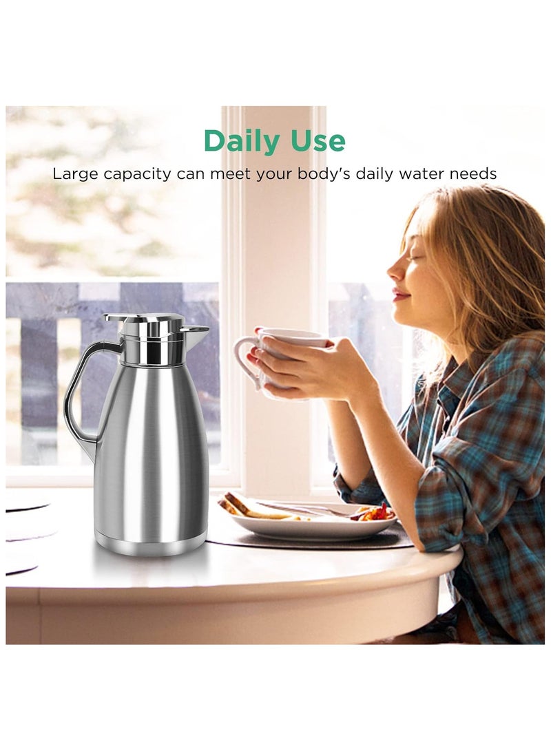 HIAS 2.3L Stainless Steel Insulated Coffee Carafe – Double Wall Vacuum Thermal Thermos Flask for Coffee, Hot Water, Tea & Hot Beverages – Keeps 12 Hours Hot / 24 Hours Cold, Portable Home & Camping Jug (Silver) - Image 3