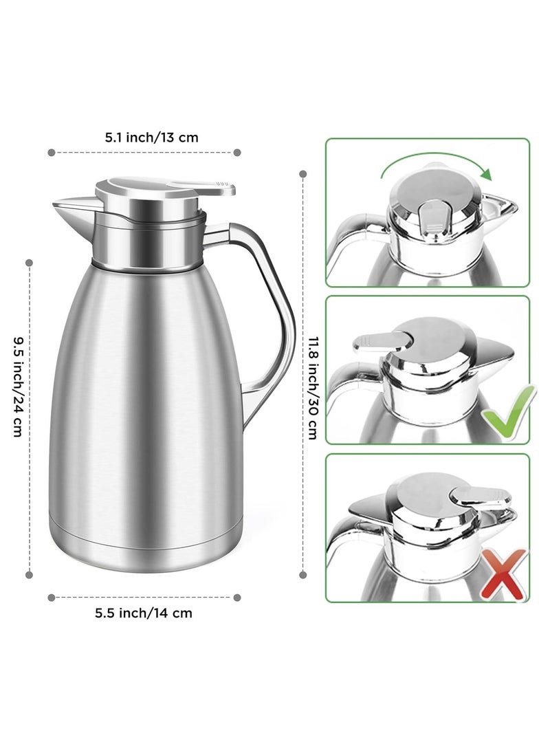 HIAS 2.3L Stainless Steel Insulated Coffee Carafe – Double Wall Vacuum Thermal Thermos Flask for Coffee, Hot Water, Tea & Hot Beverages – Keeps 12 Hours Hot / 24 Hours Cold, Portable Home & Camping Jug (Silver) - Image 2