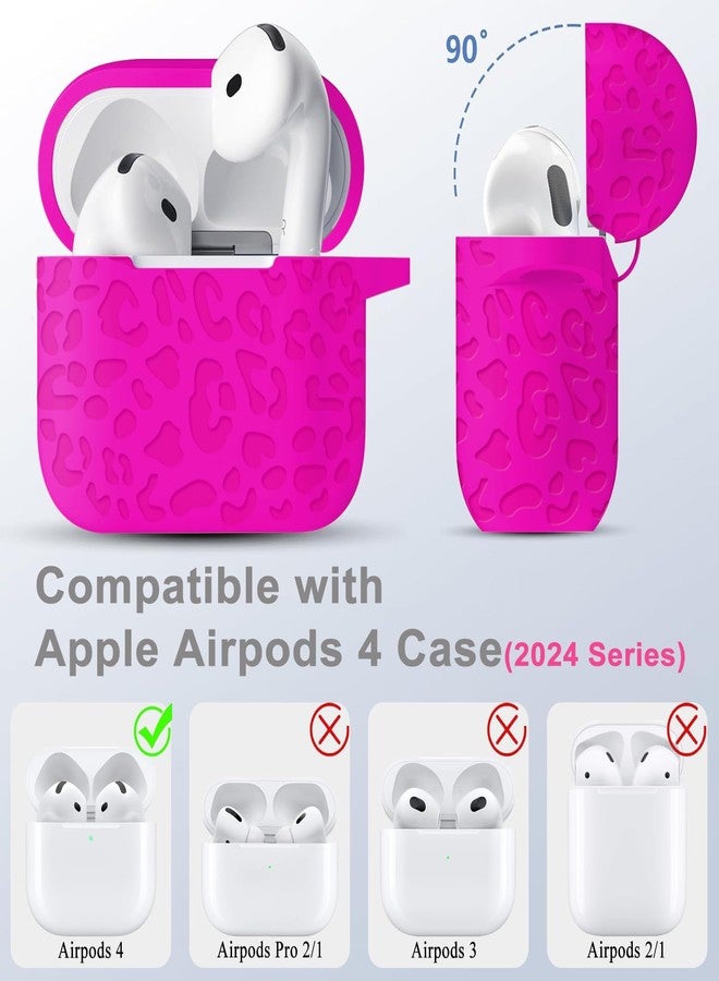 جراب Gawnock بنقشة جلد النمر متوافق مع AirPods الجيل الرابع، مزود بسلسلة مفاتيح، غطاء ناعم لحماية كاملة، مؤشر LED أمامي مرئي، لون وردي فاقع - Image 3