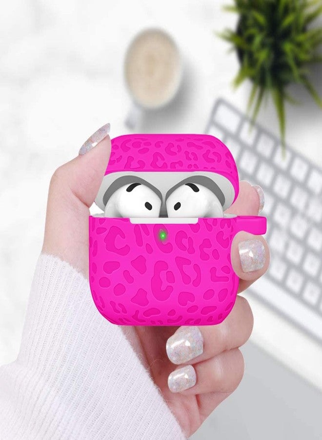 جراب Gawnock بنقشة جلد النمر متوافق مع AirPods الجيل الرابع، مزود بسلسلة مفاتيح، غطاء ناعم لحماية كاملة، مؤشر LED أمامي مرئي، لون وردي فاقع - Image 2