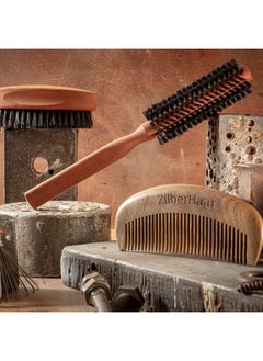 ZilberHaar - Styler Hair And Beard Brush - Round Brush, 1.3 Inch Stiff Boar Bristles And 8.5 Inch Pearwood Handle - 222 Plugs Of Bristles - Beard Grooming Brush For Men  - Image 2