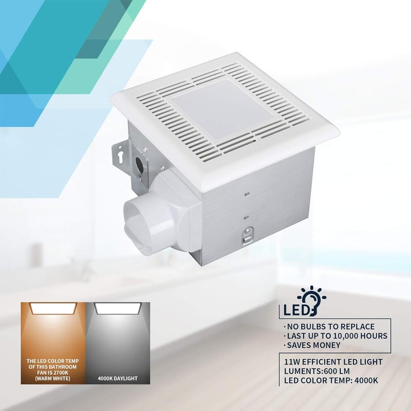Tech Drive Very-Quiet 70 CFM, 2.0 Sone Bathroom Ventilation and Exhaust Fan With LED light 4000K 600LM(70CFM),Ceiling Mounted Fan,Easy to Install - Image 3