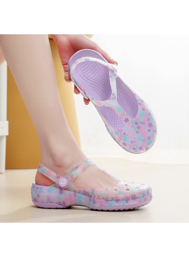 Xggc Women's Summer Perforated Shoes, Outdoor Slippers, Non-slip Thick-soled Beach Sandals, Jelly-covered Closed-toe Sandals, Cherry Blossom Snow Purple, Size 36 - Image 3