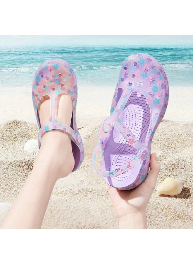 Xggc Women's Summer Perforated Shoes, Outdoor Slippers, Non-slip Thick-soled Beach Sandals, Jelly-covered Closed-toe Sandals, Cherry Blossom Snow Purple, Size 36 - Image 1