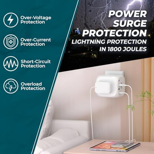 EMBOX Multi Plug Socket with Type C Port Master Switch-Cordless Extension Board with 3 Sockets 2 USB A & 2 USB C Slot (2.4A-Direct Plug)-3 Pin Multiplug with Safety Shutter Protection-2500W - Image 3