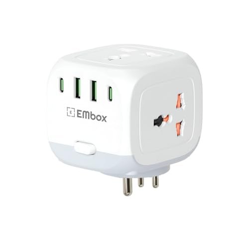 EMBOX Multi Plug Socket with Type C Port Master Switch-Cordless Extension Board with 3 Sockets 2 USB A & 2 USB C Slot (2.4A-Direct Plug)-3 Pin Multiplug with Safety Shutter Protection-2500W - Image 1
