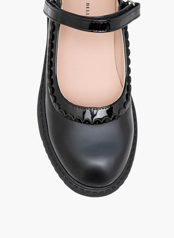 Flora Bella By Shoexpress Girls Scalloped Detail Mary Jane School Shoes with Hook and Loop Closure