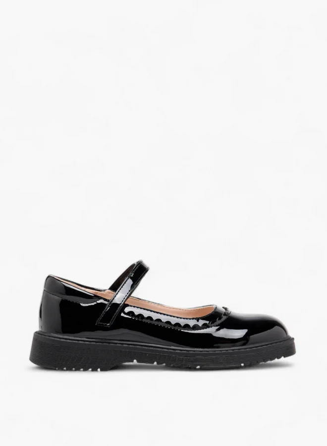 Flora Bella By Shoexpress Girls Scalloped Detail Mary Jane School Shoes with Hook and Loop Closure