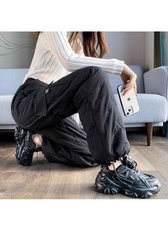 Generic Womens Autumn Winter Loose High Waist Fleece Lined Casual Cotton Trousers Army Green  - Image 2