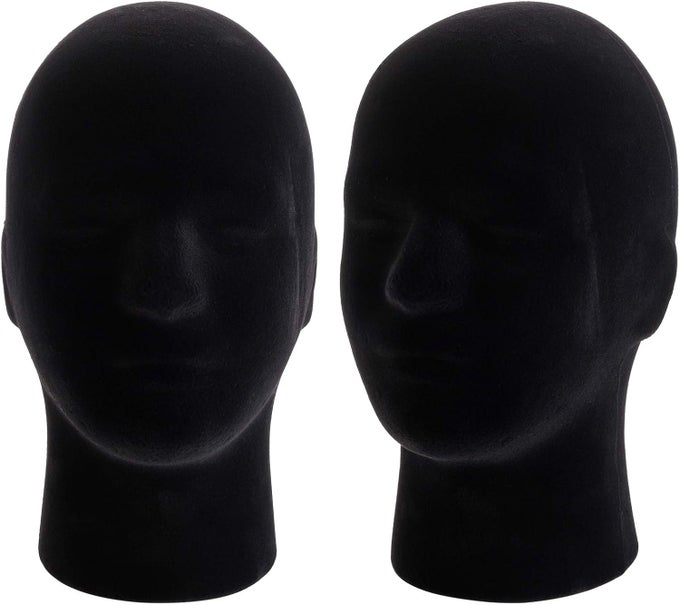 2 Pack Mannequin Head Stand Model, Foam Black Velvet Male Wigs Display Model, Mannequin Manikin Head for Wig, Hat, Glasses