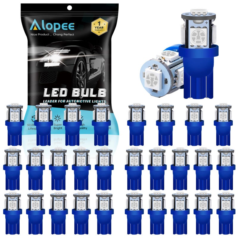 Alopee 30 Pack 194 Blue Led Bulbs 12V T10 Wedge Light Bulb Replacement for 158 168 193 198 2825 W5W Car Interior Dome Map Door Trunk Courtesy Step Lights