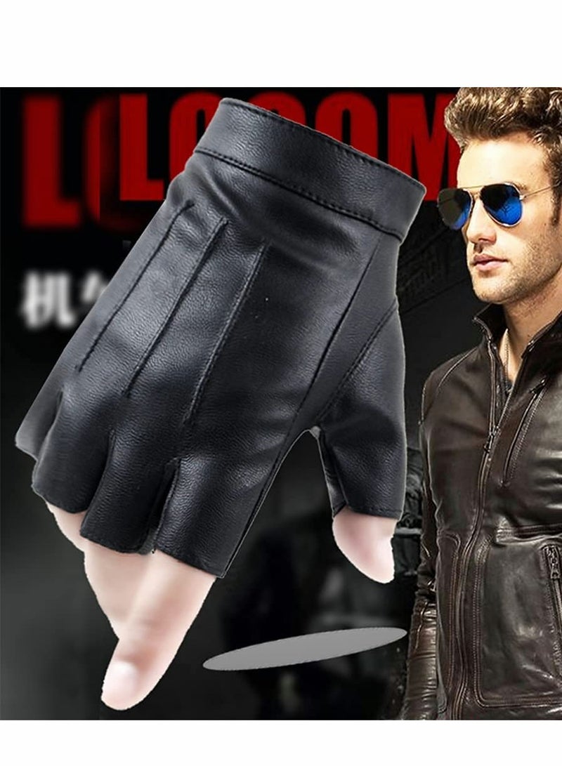 قفازات قيادة جلد PU بدون أصابع، قفازات رياضية خارجية نصف أصابع مزيفة مع طبقة مضادة للانزلاق للرجال والنساء - Image 3