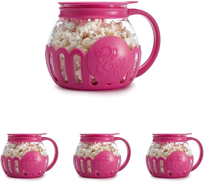 Ecolution Patented Micro-Pop Microwave Popcorn Popper with Temperature Safe Glass, 3-in-1 Lid Measures Kernels and Melts Butter, Made Without BPA, Dishwasher Safe, 1.5-Quart, Pink (Pack of 4) - Image 1
