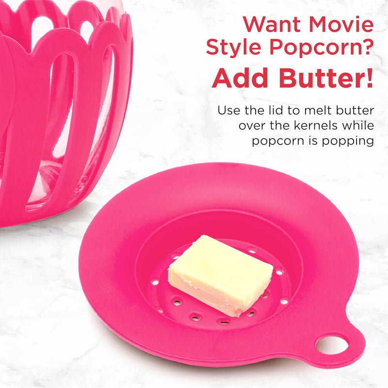 Ecolution Patented Micro-Pop Microwave Popcorn Popper with Temperature Safe Glass, 3-in-1 Lid Measures Kernels and Melts Butter, Made Without BPA, Dishwasher Safe, 1.5-Quart, Pink (Pack of 4) - Image 5