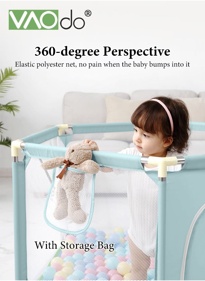 VAOdo Foldable Baby Playpen with Play Mat and Pull Ring, Safety Fence for Kids & Toddlers, Indoor & Outdoor Use, Safety Infant Activity Center, Easy Fold Play Yard  - Image 2