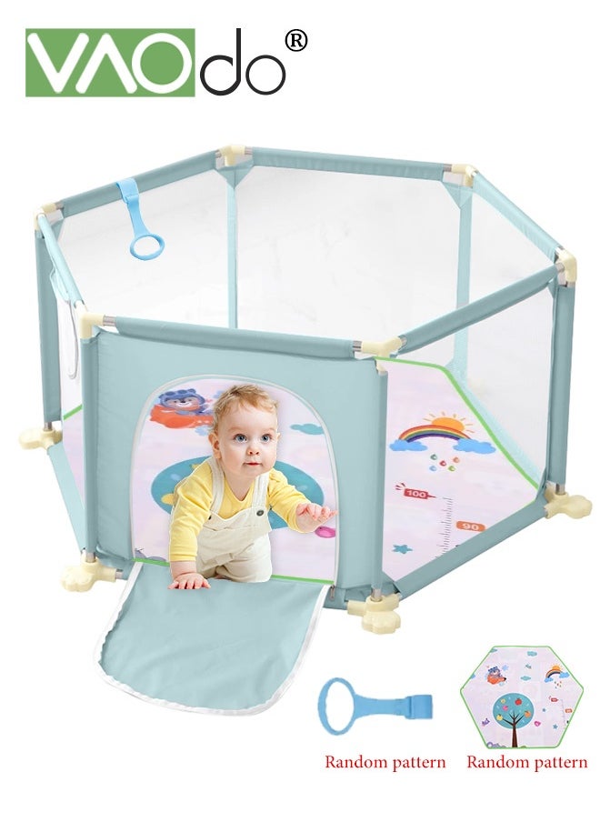 VAOdo Foldable Baby Playpen with Play Mat and Pull Ring, Safety Fence for Kids & Toddlers, Indoor & Outdoor Use, Safety Infant Activity Center, Easy Fold Play Yard  - Image 1