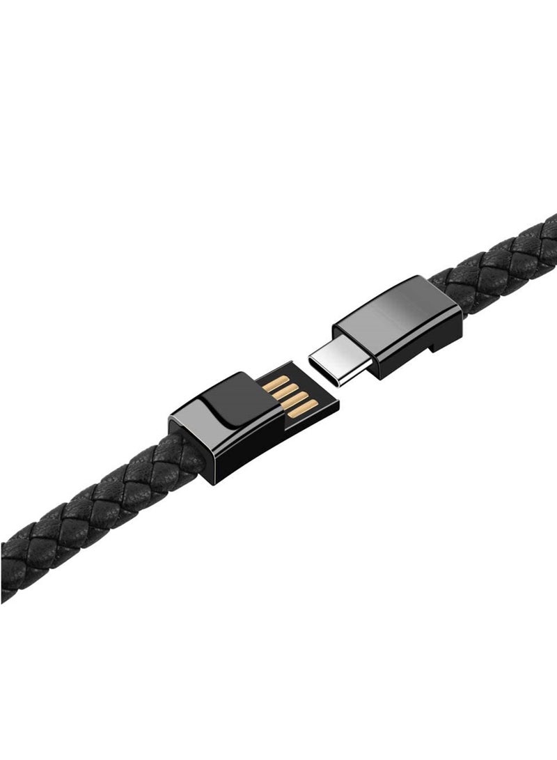 Y&D USB Type C Charging Cable Bracelet, Phone Charger 2.4A, Wristband Design Leather Portable Travel for Android, Braided Cord - Image 4