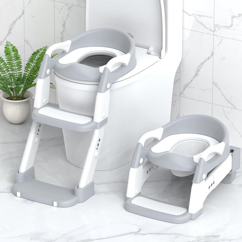 Ssonlun 3-in-1 Baby Potty Training Seat with Step Stool Ladder - Grey - Image 1