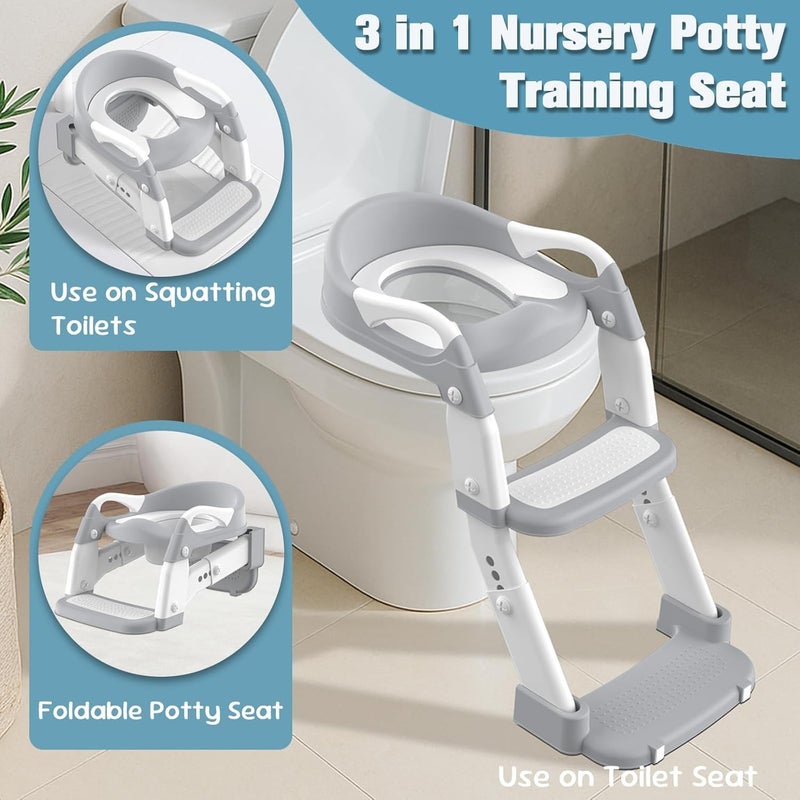 Ssonlun 3-in-1 Baby Potty Training Seat with Step Stool Ladder - Grey - Image 3