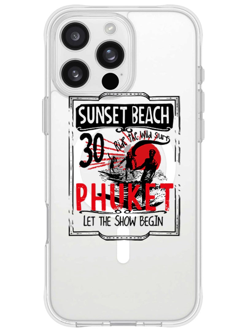 Theodor iPhone 16 Pro Max Magsafe Magnetic Case for iPhone Compatible with Wireless Charging, Shockproof Phone Bumper Cover - Sunset Beach - Image 1