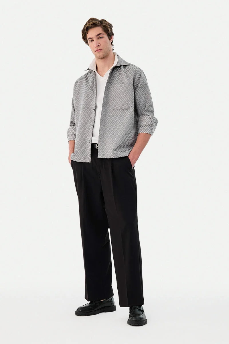 سنيتش Grey Geometric Long Sleeve Relaxed Overshirt
